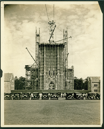 Seen during construction in this undated photo from the 1930s, Duke Chapel would end up costing $2.2 million. Photo courtesy of University Archives.